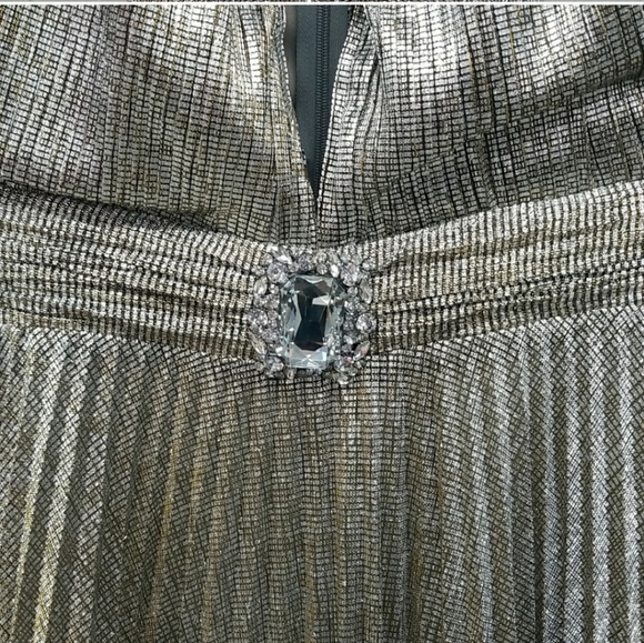 Tarik Ediz metallic gunmetal silver belted pleated dress gown black tie 8 - Picture 7 of 8